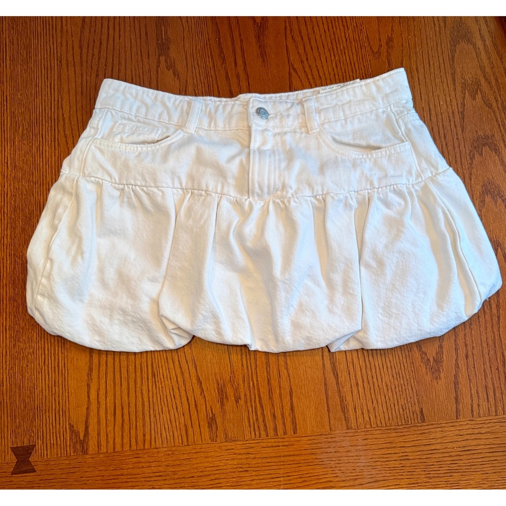 Zara Bubble Hem Mini Skirt Medium White Denim Puff Skirt